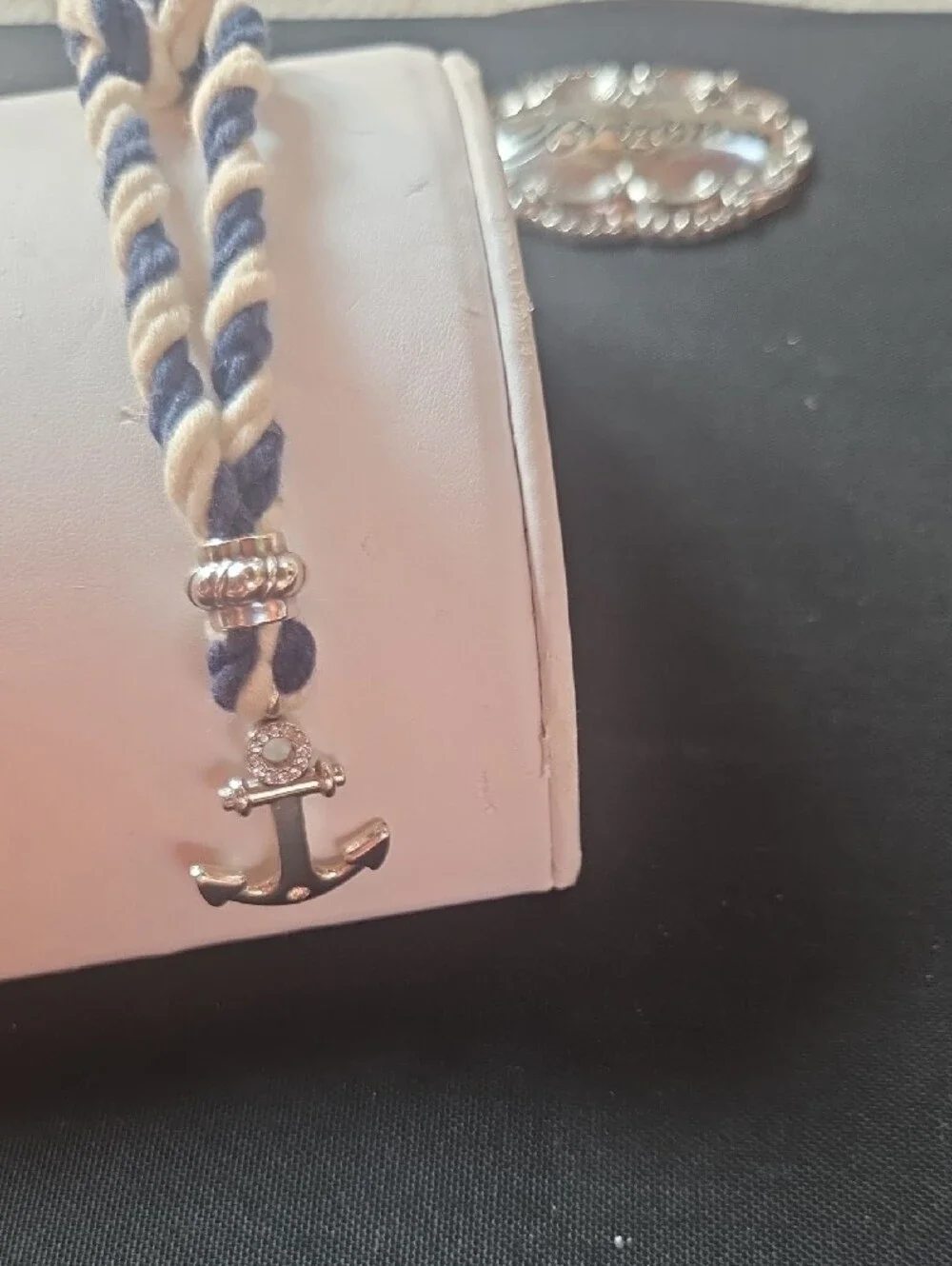 Brighton Silver Anchor Bracelet - Navy and White